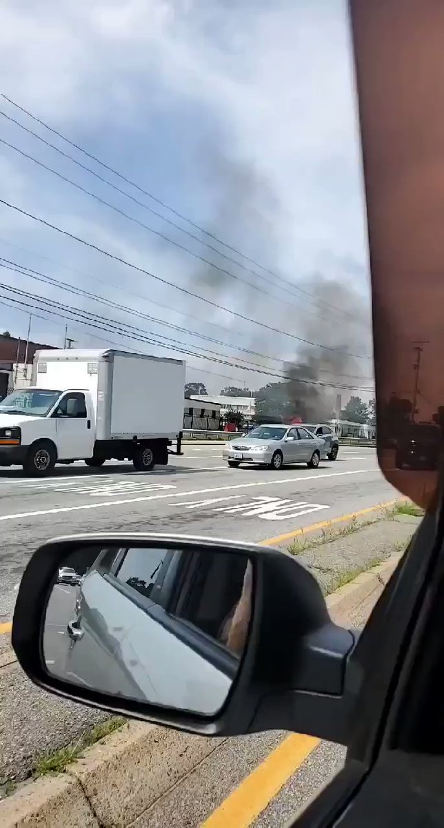 Car fire. Near Chapel View. In front of the National Guard building