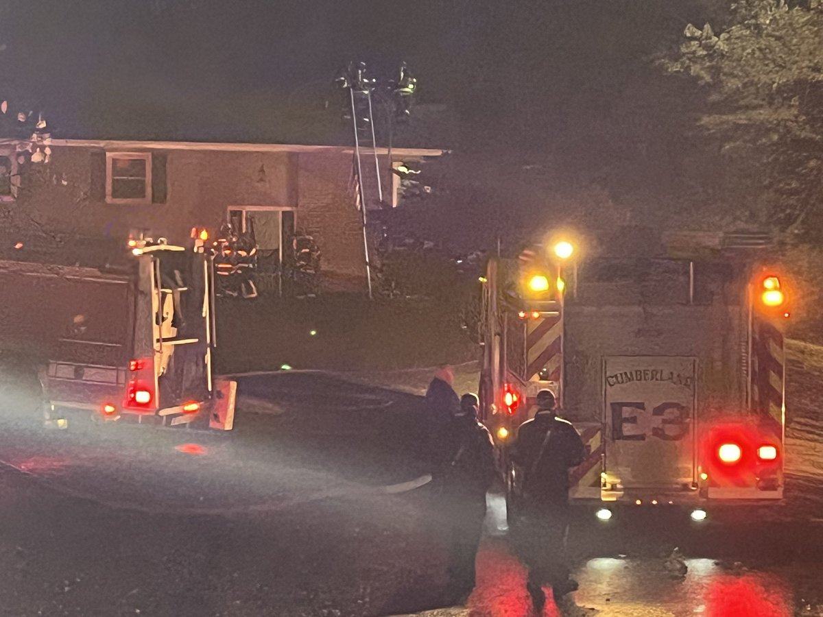 Multiple rigs here on scene responding to a house fire on Torrey Road in Cumberland. Fire engines from Cumberland, Wrentham and North Attleborough all here. 